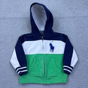 Polo Ralph Lauren Toddler Zip Hoodie 3T Big‎ Pony Green Navy Striped Sweatshirt
